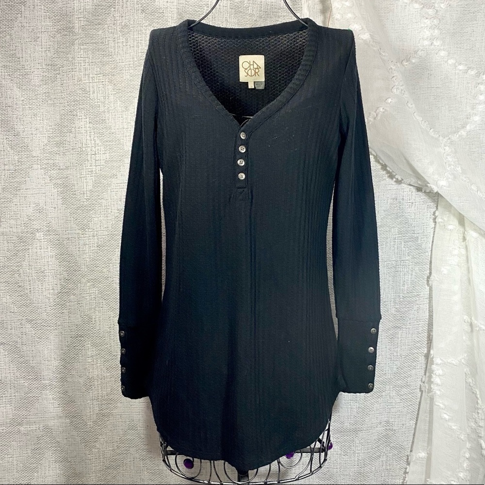 Chaser black knit Henley long sleeve thermal size S